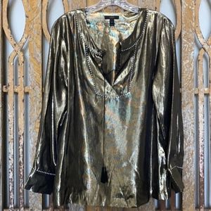 J. Crew Sheer Golden Metallic Silk Tunic Top sz 12 Excellent!